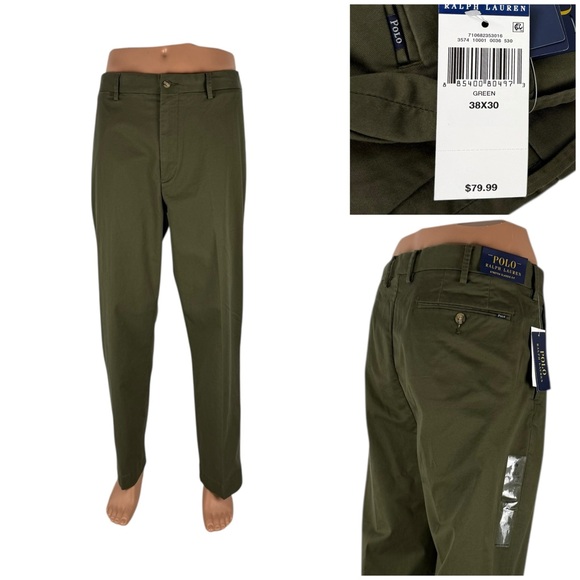 Polo Ralph Lauren Mens 38 X 30 Pants Stretch Classic Fit Green Cotton Blend NWT